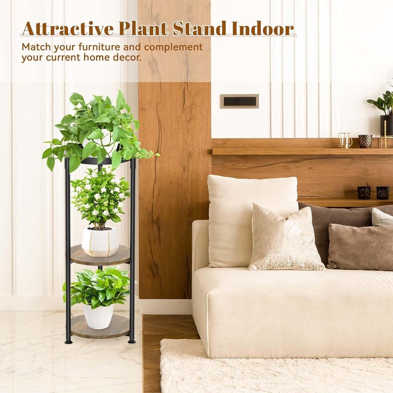 KMOTASUO 3 Tier Black Plant Stand Indoor for Large Tall Heavy Duty Planter, Multiple Sturdy Metal Flower Corner Rack for Narrow House Floor, Iron Vertical Level Round Orchi Holder Organizer, Modern - Image 3